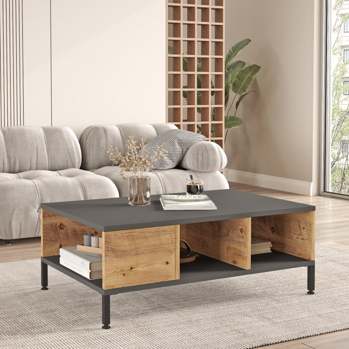 Hanah Home Rl2-Aa Mesa de centro Pino Atlántico y Antracita